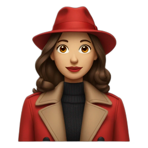 Brunette wearing red over coat and red fedora sticker