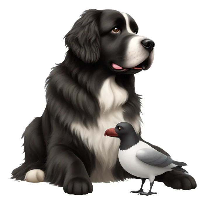 Newfoundland dog with a sea gull sticker
