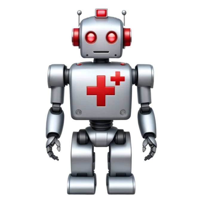 robot with red cross in front of it sticker