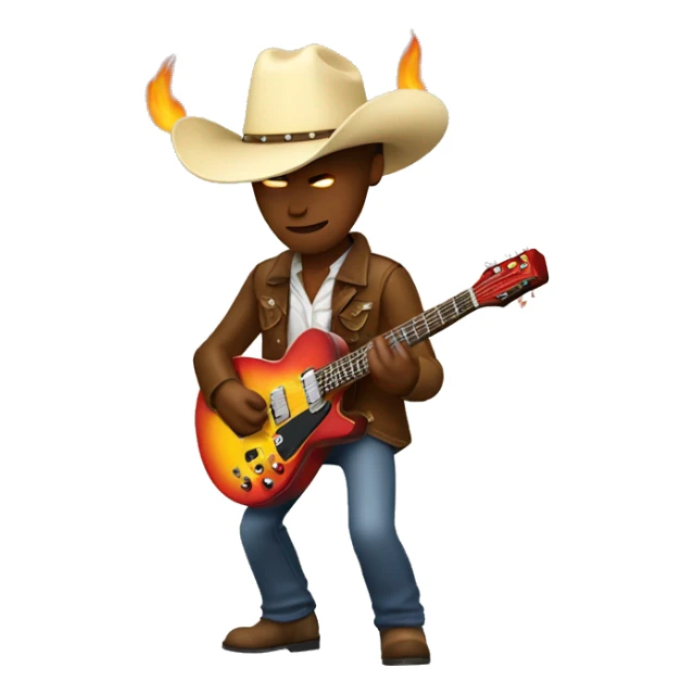 a cowboy on fire playing an electric guitar sticker