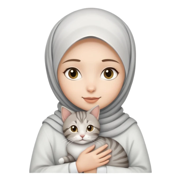 Printed white hijab girl holding grey tabby cat sticker