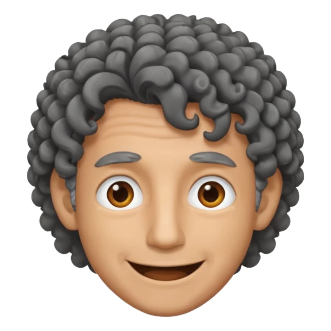 man curly black gray hair. crazy smile and tired eyes. sticker