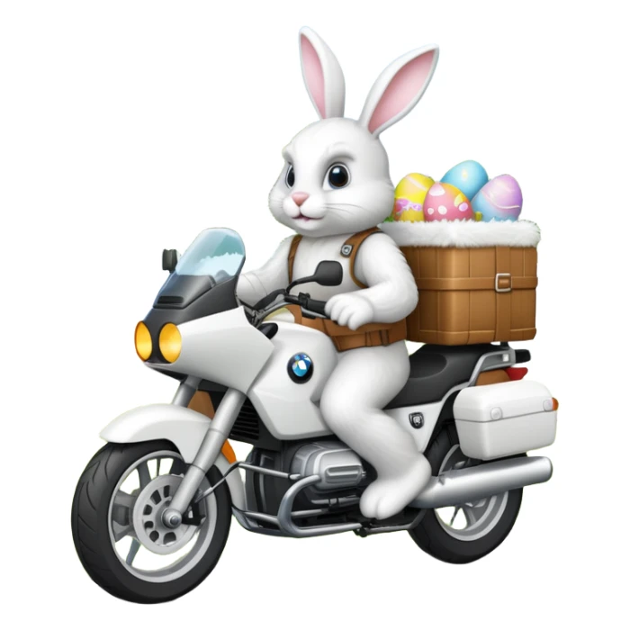 Easter bunny riding a BMW boxer motorcycle with trees and grass in the background sticker