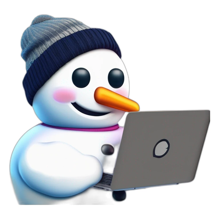 snowman data science engineer with a laptop holding a coffee mug and wearing a beanie sticker