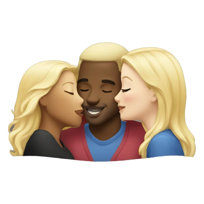 Two blondes kiss black man on the cheek sticker