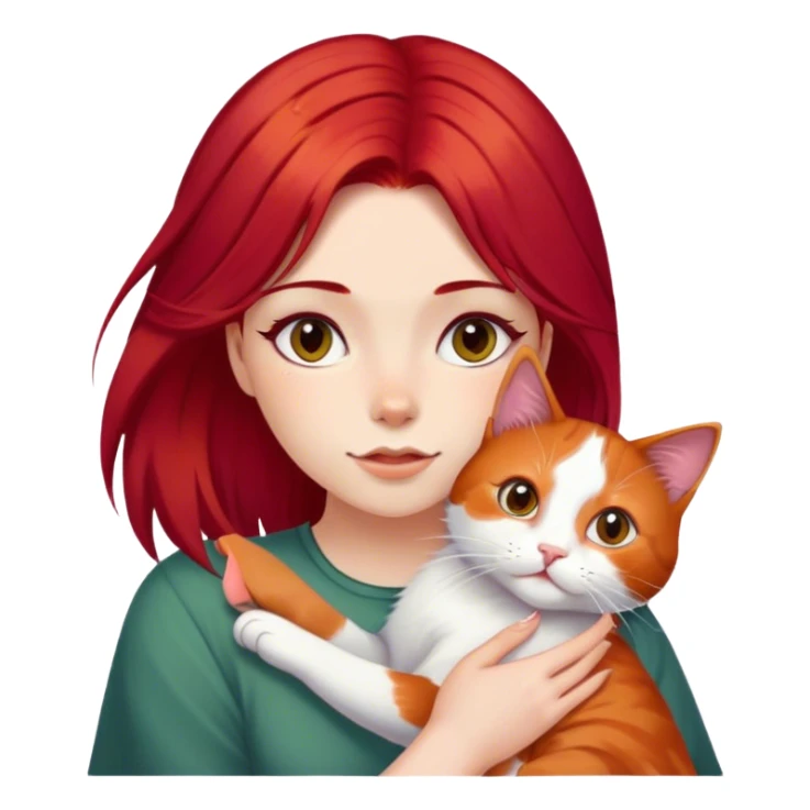 a girl with cherry red hair and calico cat sticker