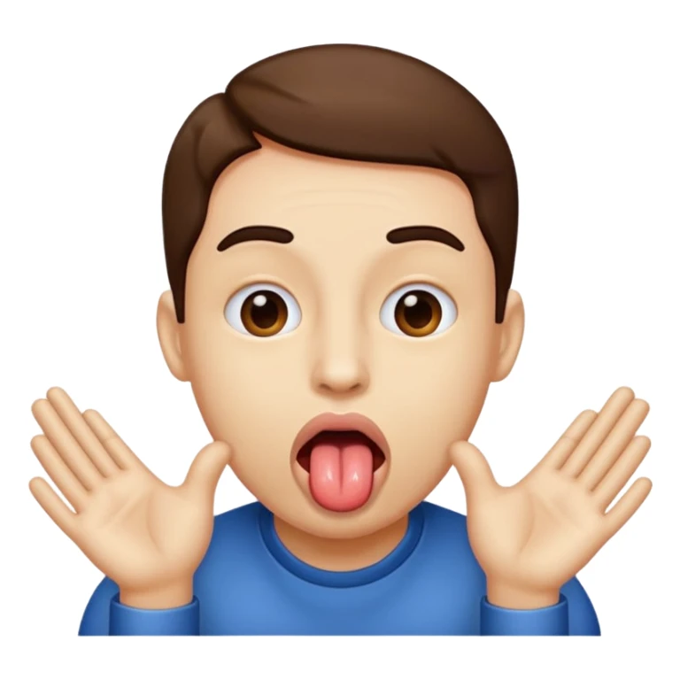 A tounge sticking out with two hands beside in sticker