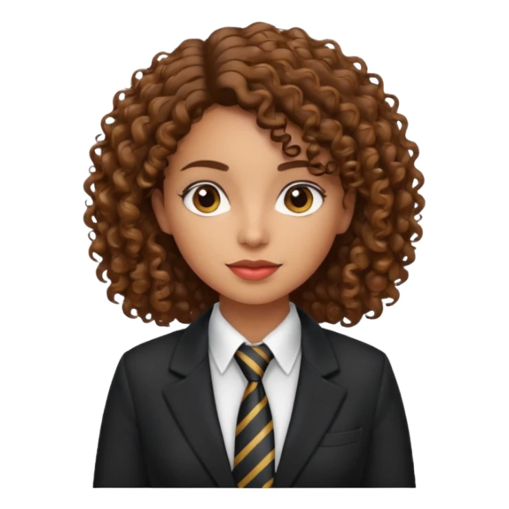 curly brown haired hispanic woman with tie and blazer sticker