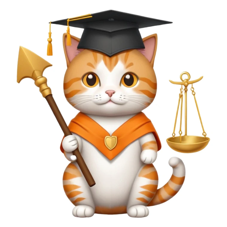 cat with a graduation cap, scales of justice beside it sticker