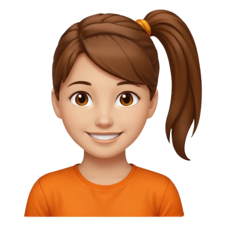 brown hair girl with ponytail and orange shirt older sticker