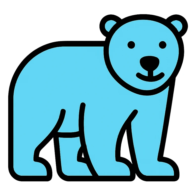 polar bear, lineal color icon with black outlines, simple and modern sticker