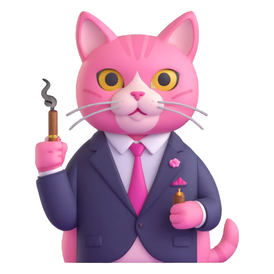 cute pink cat mafia boss with suit and cigar sticker