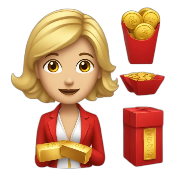Posh-woman-with-red-suit-offering-goldbar sticker