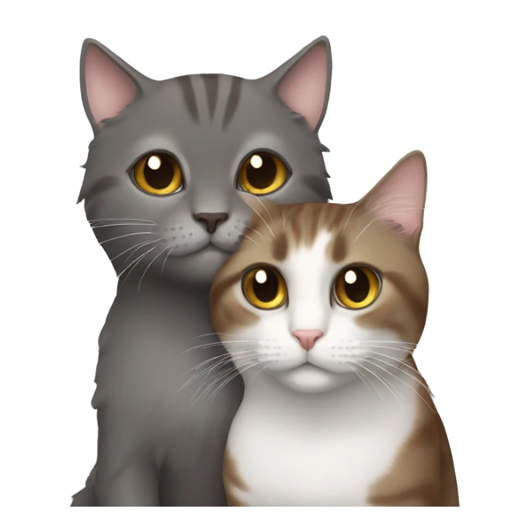 A brown long hair cat cuddling a gray short hair cat sticker