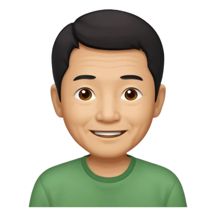 asian old man black short hair green shirt smiling sticker