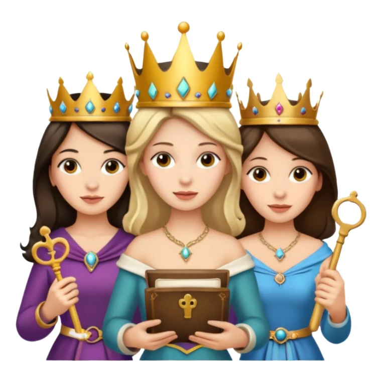 Three womenone with a key, one  sticker