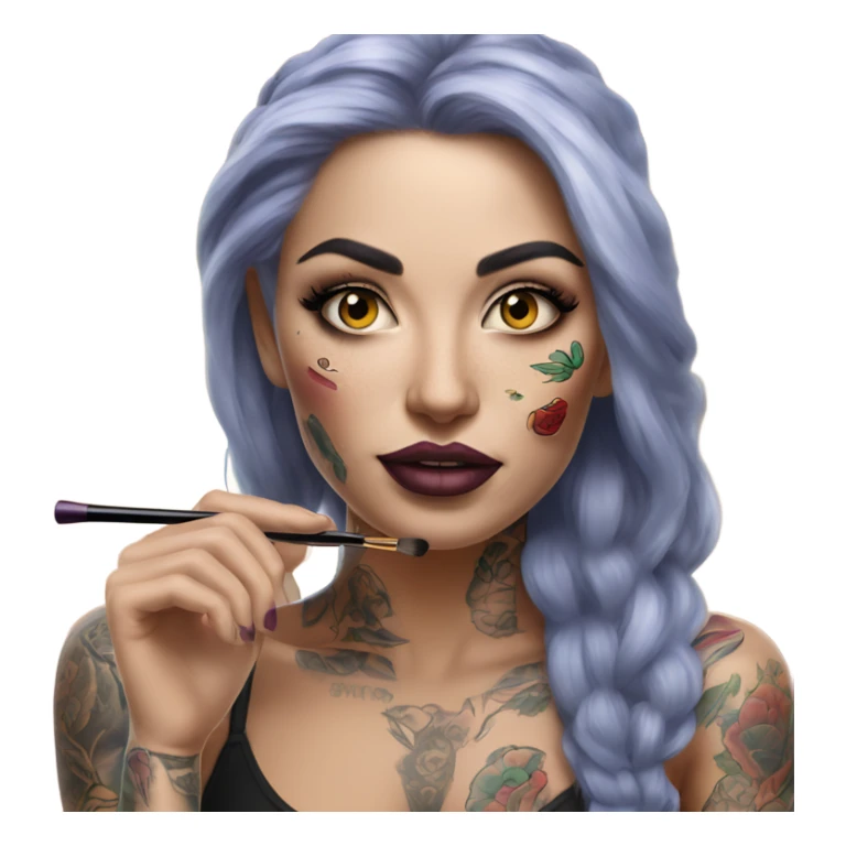 Hyper Realistic Beautiful tattooed woman doing her makeup sticker