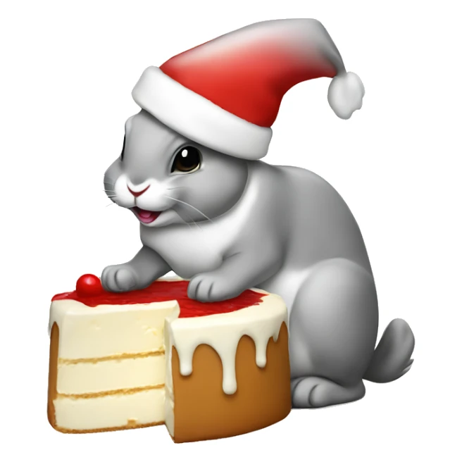Rabbit eating cheesecake wearing a Santa hat sticker