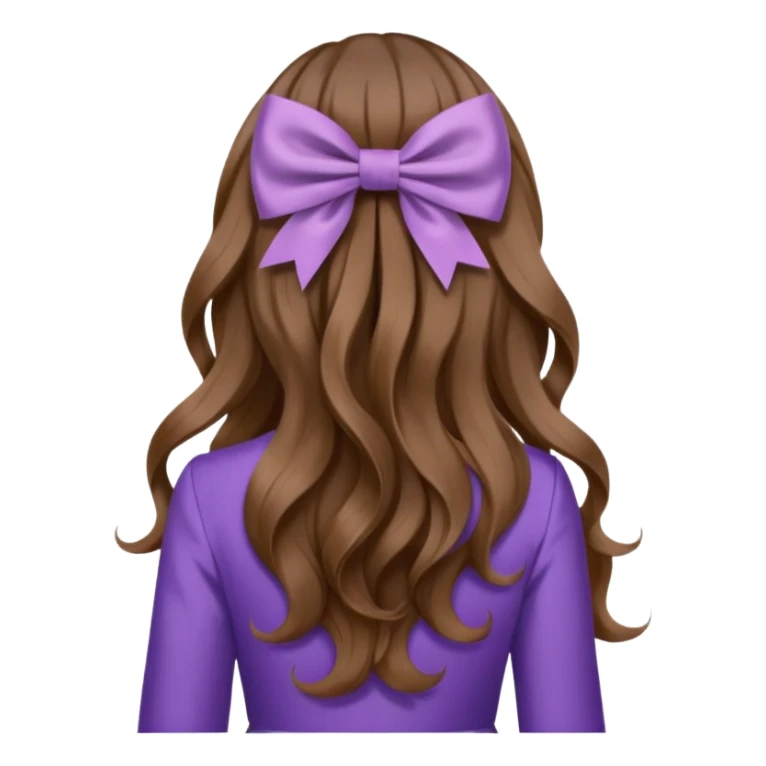 long wavy brown hair from behind with a medium lilac bow sticker