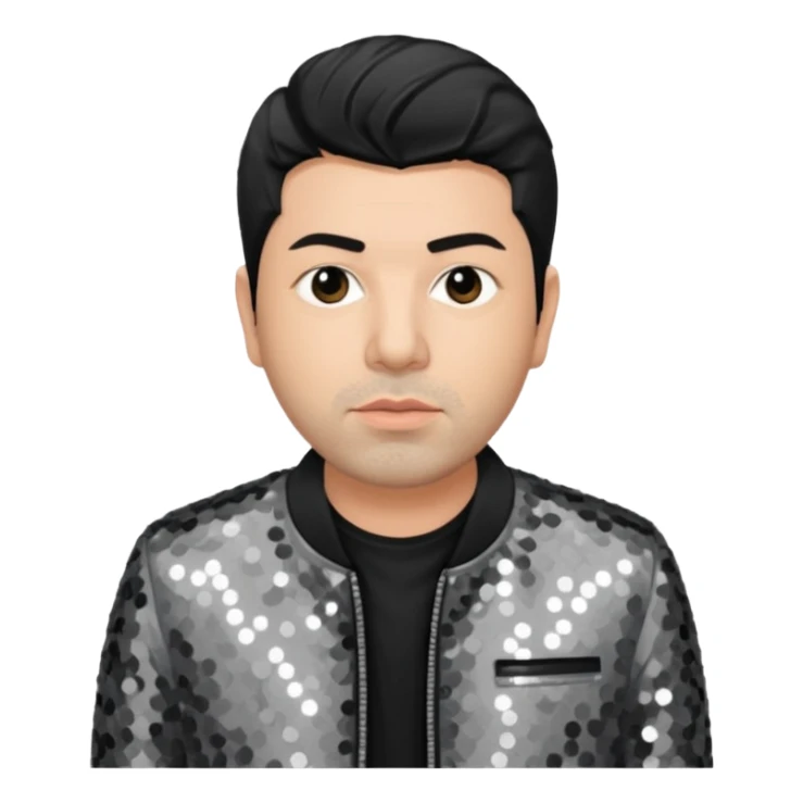 Chino Moreno with grey sequin jacket, black shirt sticker