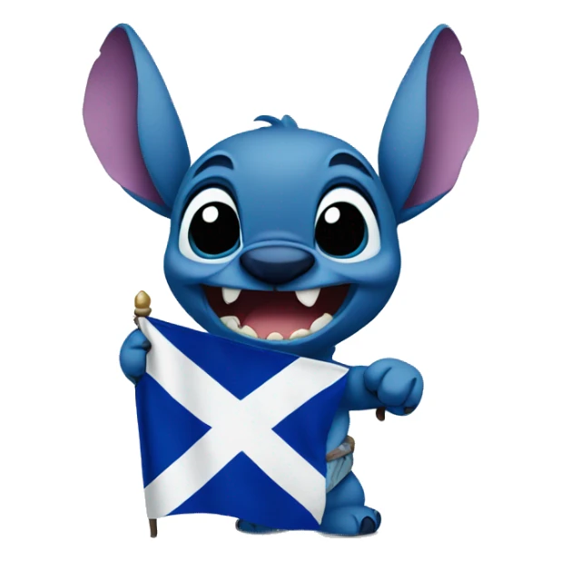 stitch holding a scotland flag sticker