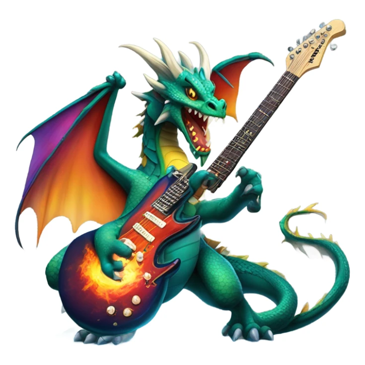 Mean Dragon breathing fire with electric guitar sticker