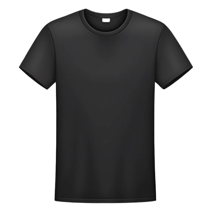 simple black t-shirt with round neck, flat layout, only the garment itself, no human form, plain clothing item on white background sticker