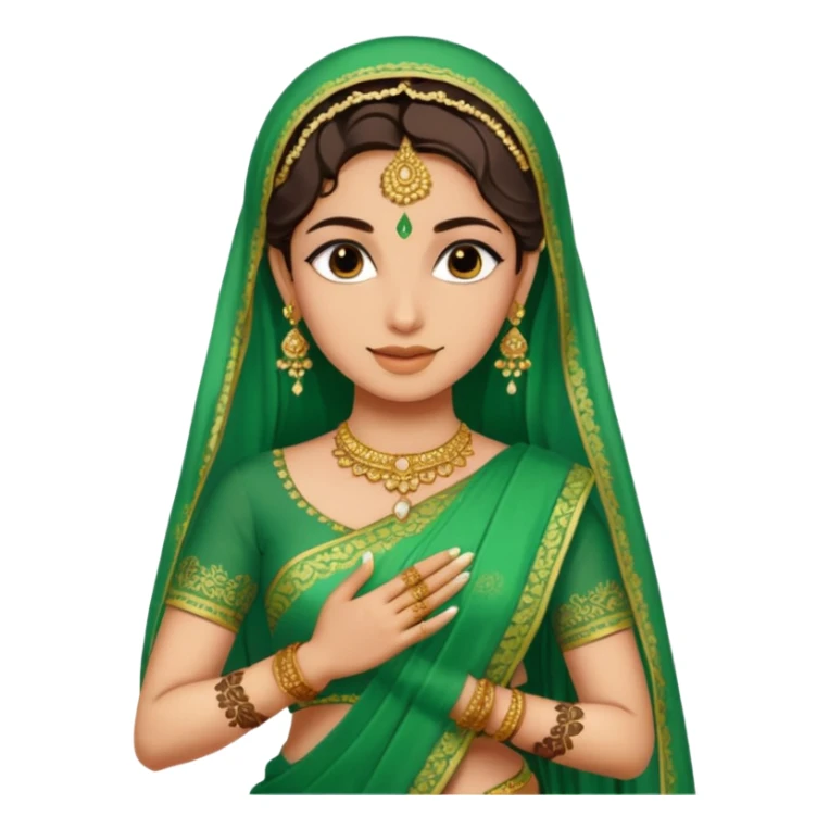 bride in mehendi Ceremony standing in green saree sticker
