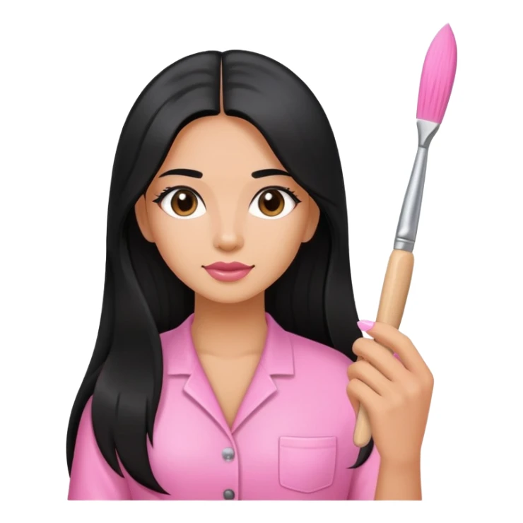 Pink Nail Tech with black long hair holding acrylic brush sticker