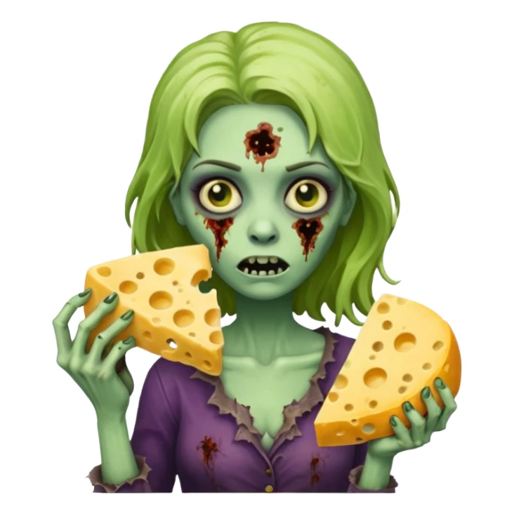 woman zombie holding moldy cheese piece sticker