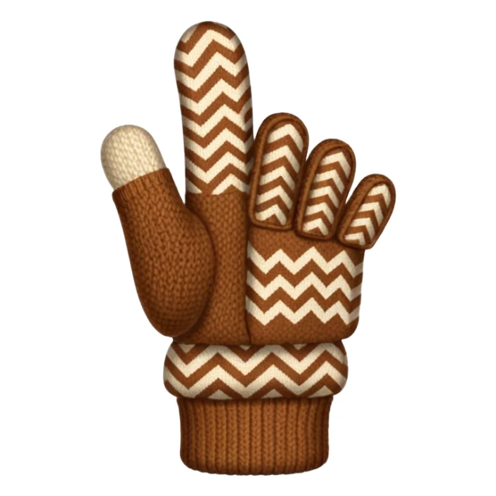 thumbs up fist in brown knit mitten with zig-zag beige pattern sticker