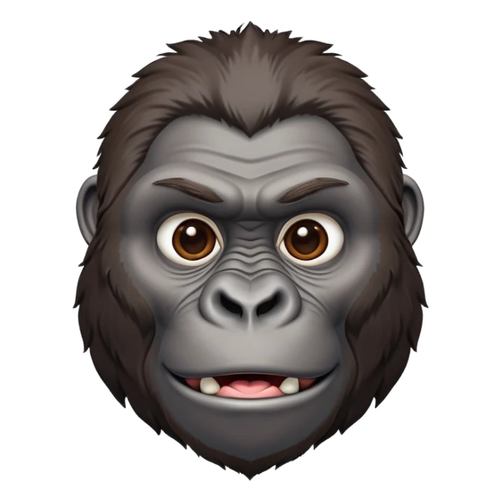 Expressive gorilla head, detailed ape features, strong facial structure, primate emoji sticker