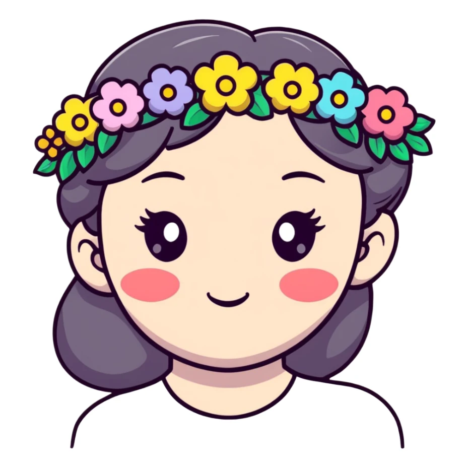 kawaii soft girl with heart cheeks and flower crown sticker