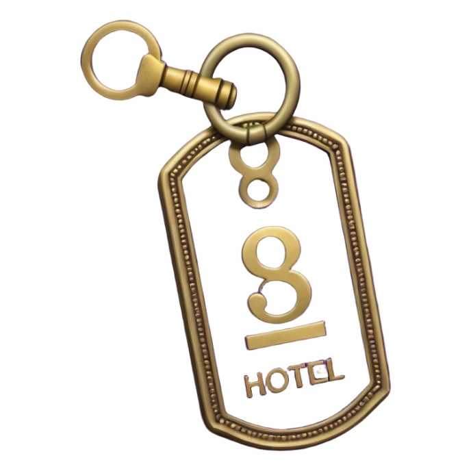 antique brass hotel key with large purple leather room number tag sticker