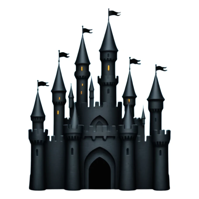 iOS emoji, minimal dark fantasy, black castle silhouette, flat sticker