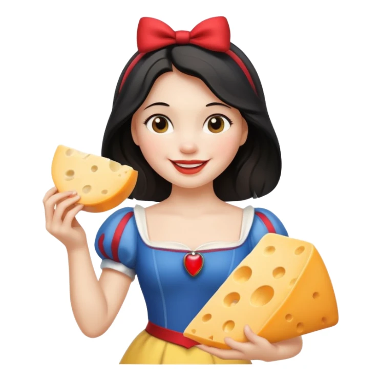  smiling Snow White holding wedge of cheese sticker