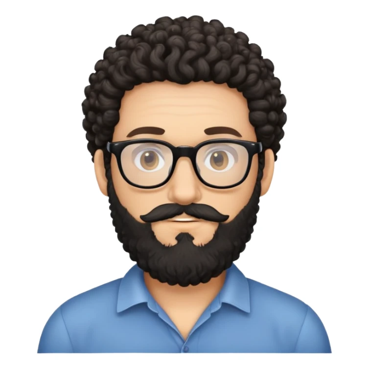 White man with black beard and curly hair and glasses sticker