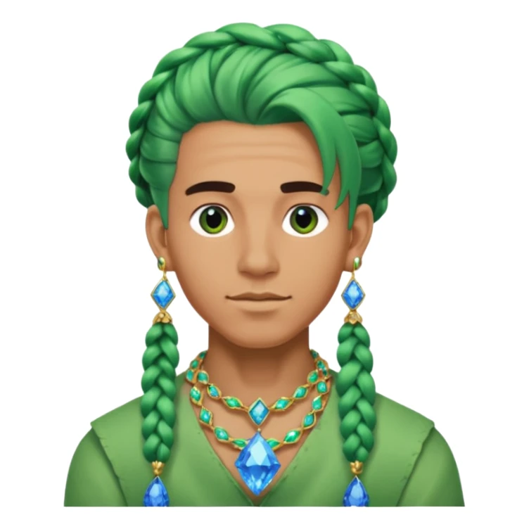 gem lover man with gem accessories excessive amount very big gem earrings green chunky braided hair and blue diamonds  sticker