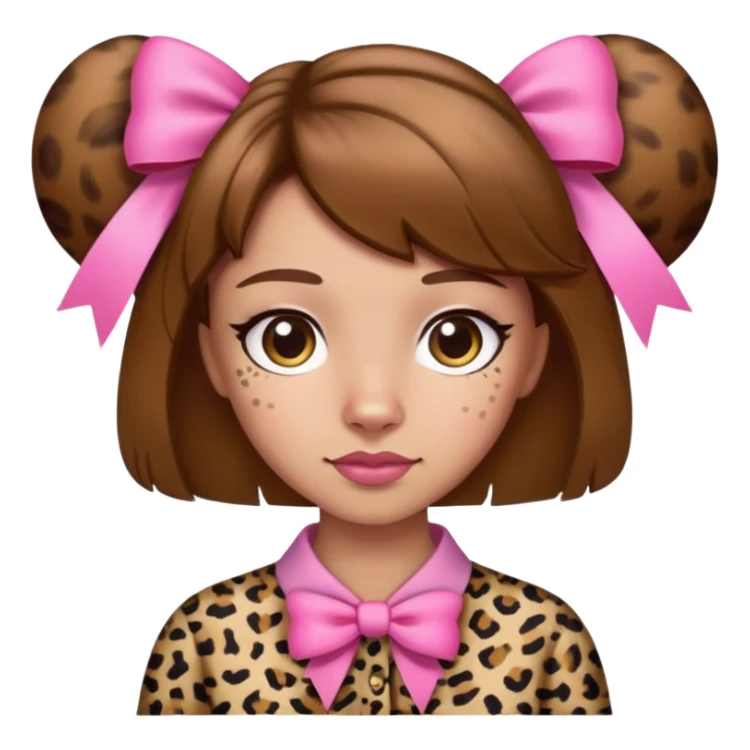 Light skin brown hair leopard print shirt with pink bows sticker