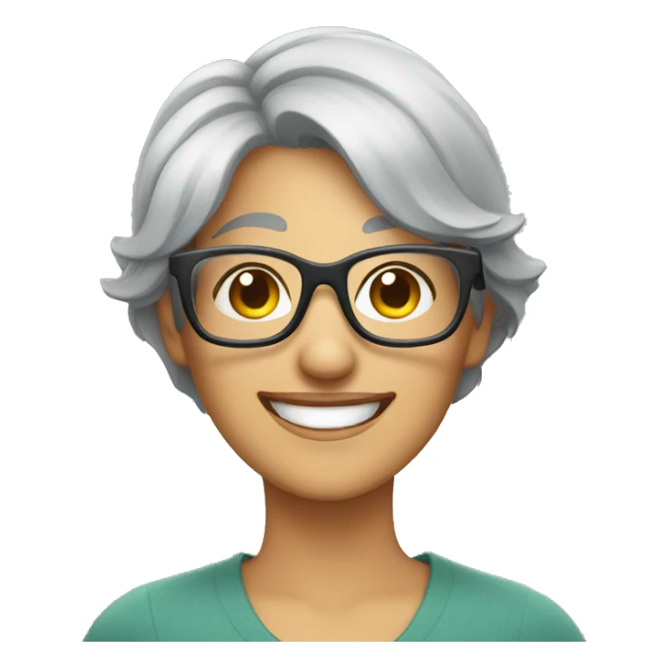 short grey haired Woman with glasses smiling sticker