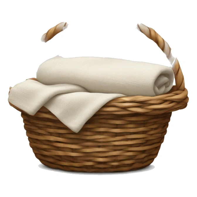 A woven light Brown basket with fresh washed linen sticker