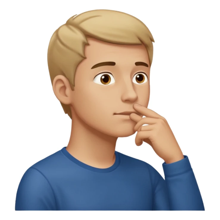 white guy looks up, stands sideways, puts hand to chin, thinks sticker