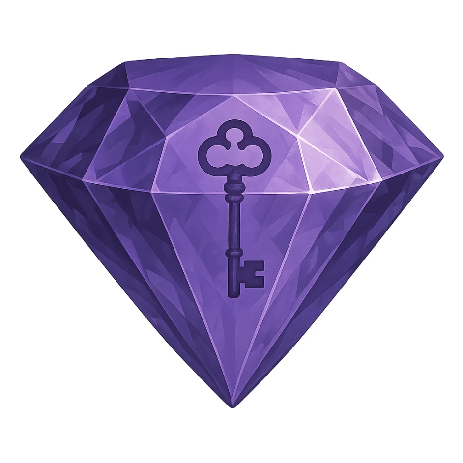 complex real diamond, color #9665db, with 🗝️key  symbol on the diamond. sticker