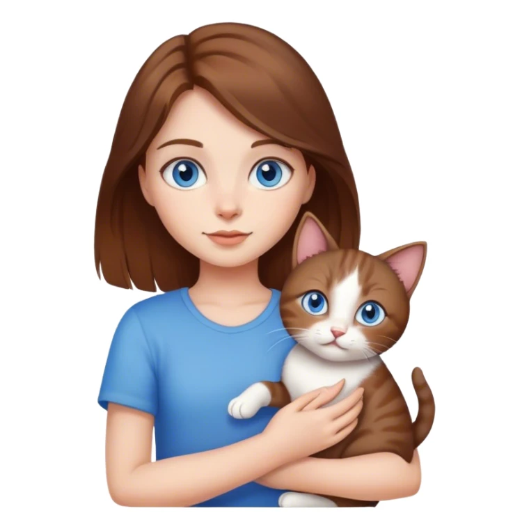 Brown Hair Girl Blue eyes with cat sticker