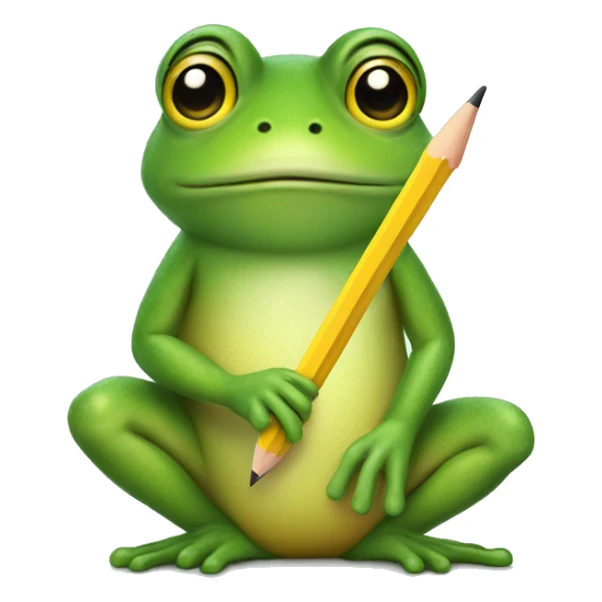 cute little frog holding a yellow pencil sticker