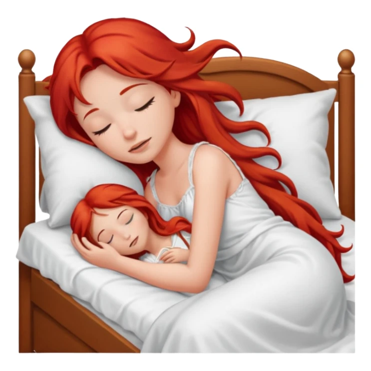 Red long hair girl sleeping in bed alone sticker
