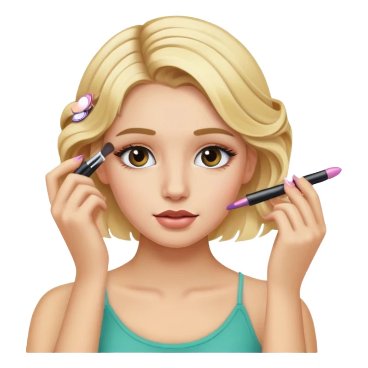 blonde girl putting clips in her hair while doing her makeup sticker
