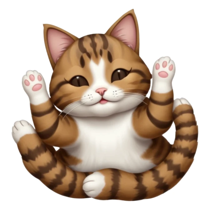 dark brown tabby and white cat in funny positions upside down with eyes closed sticker