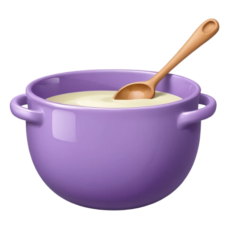 a lilac ceramic mixing bowl with a wooden spoon stirring sticker