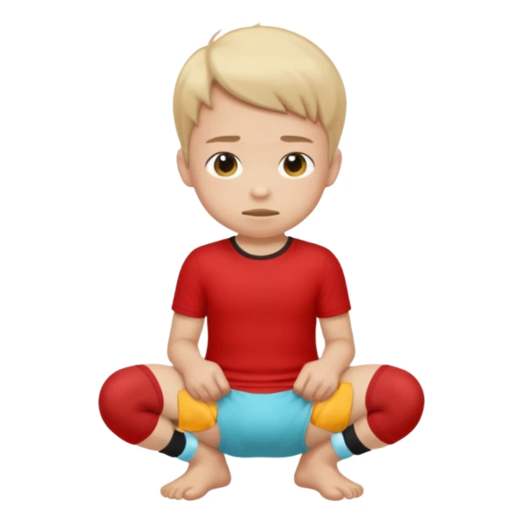A kid wearing a poopy underwear with a red t-shirt squatting down sticker